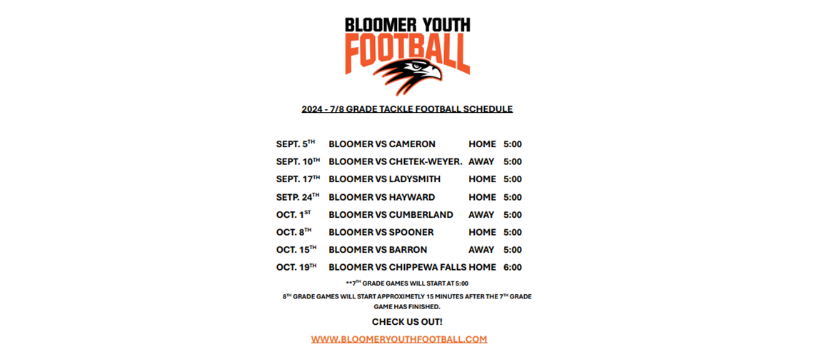 7&8 Grade Tackle Football Schedule