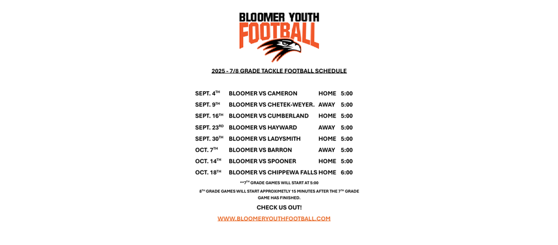 2025 7&8 TACKLE FOOTBALL SCHEDULE