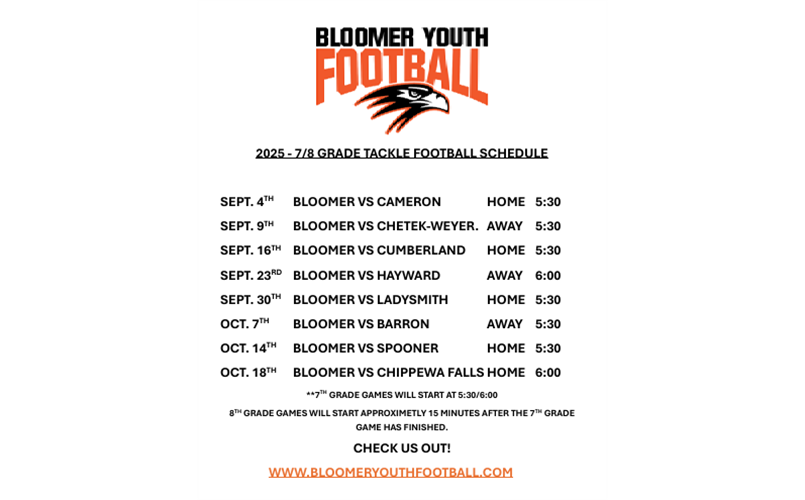 2025 7&8 TACKLE FOOTBALL SCHEDULE