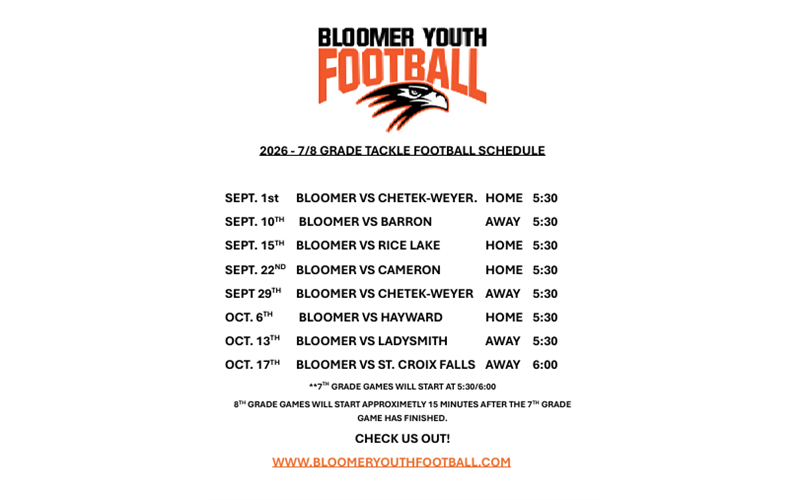 2026 7&8 TACKLE FOOTBALL SCHEDULE